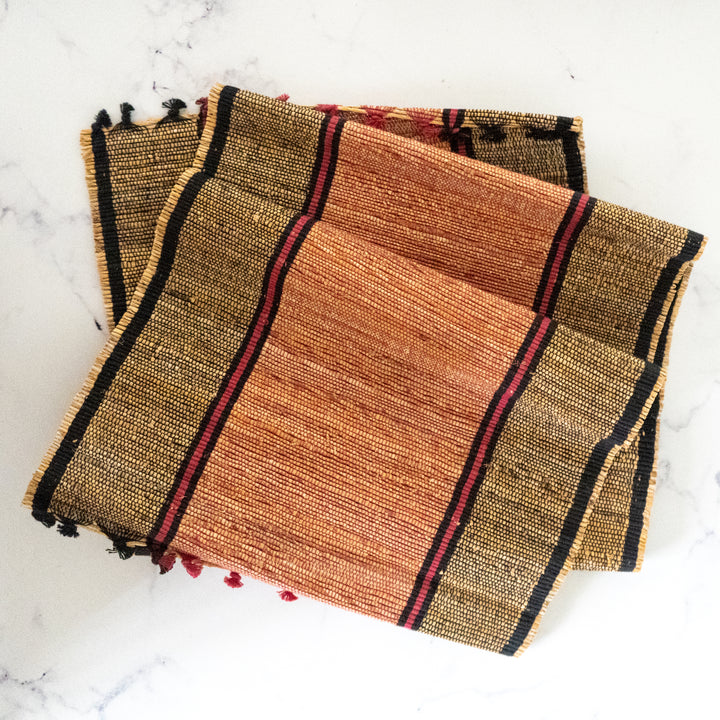 Handmade Banana Fiber Dining Table Runner 1 Piece, Maroon/Black Colour-Banana Fiber-Fabartistry