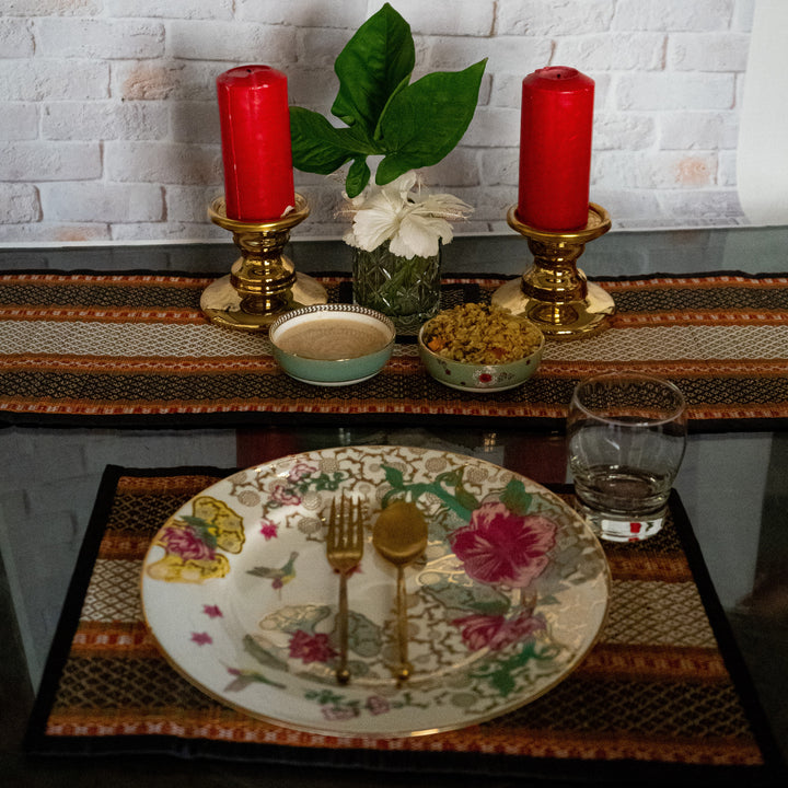 Handmade Sabai Grass Dining Table Runner 1 Pieces | Table Mat 6 Pieces | Coasters 6 Pieces | Black Colour-Sabai Grass-Fabartistry
