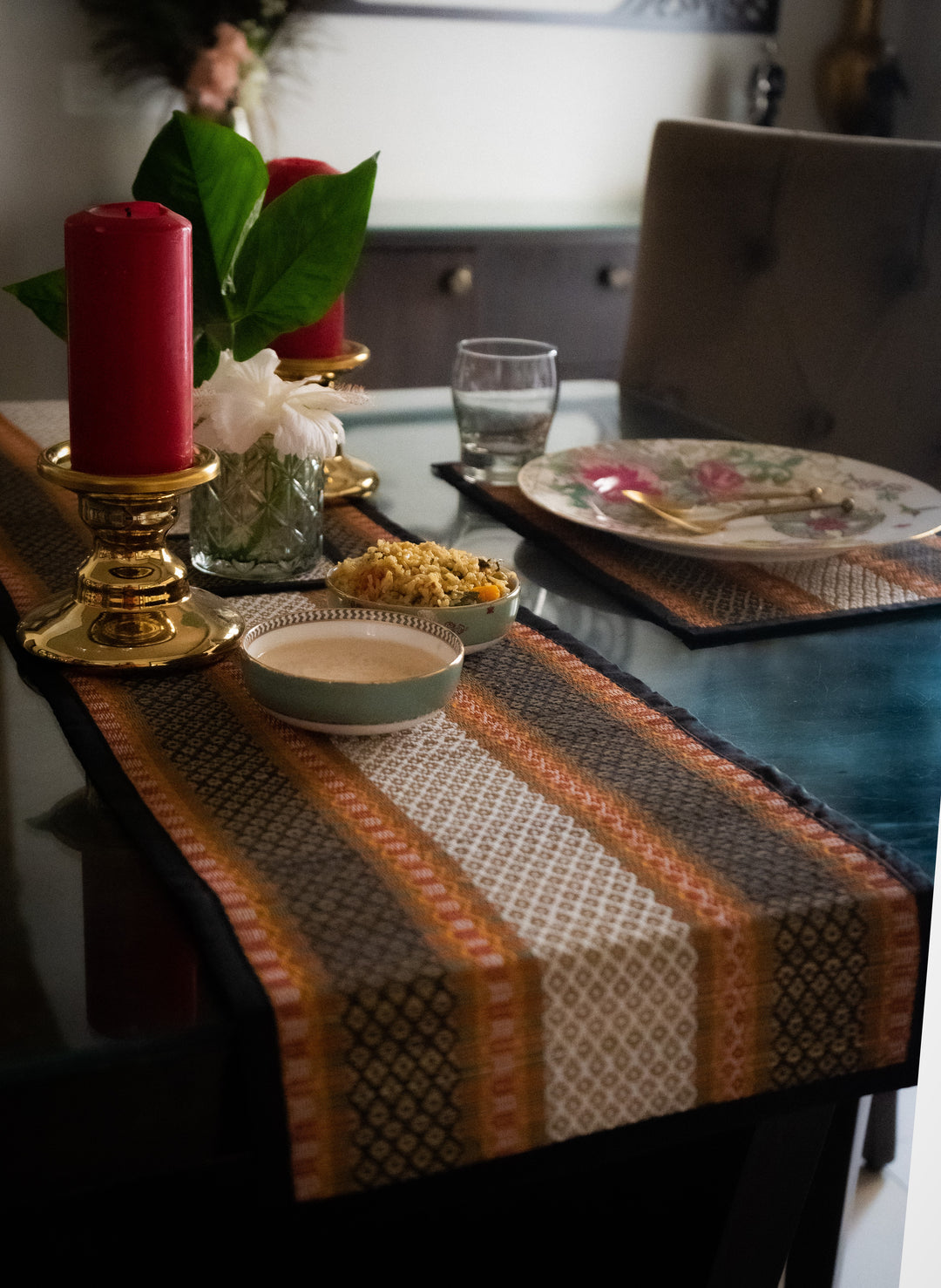 Handmade Sabai Grass Dining Table Runner 1 Pieces | Table Mat 6 Pieces | Coasters 6 Pieces | Black Colour-Sabai Grass-Fabartistry