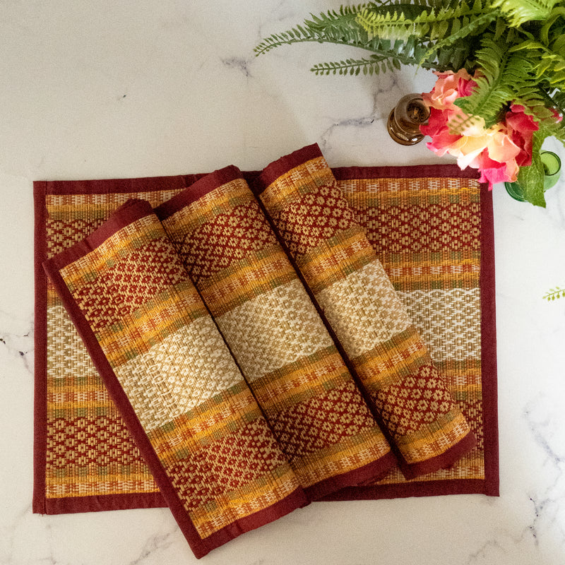 River Grass Table Mats Set of 4 (Maroon)