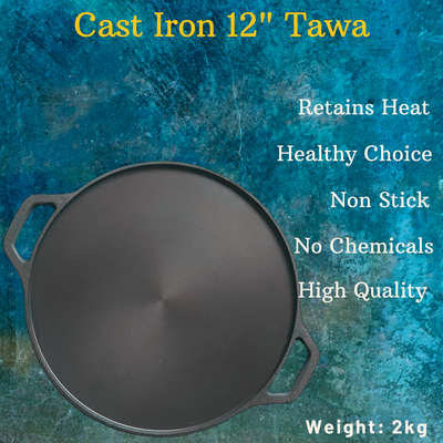 Pre-Seasoned Cast Iron Dosa Tawa, 12 Inches, Black