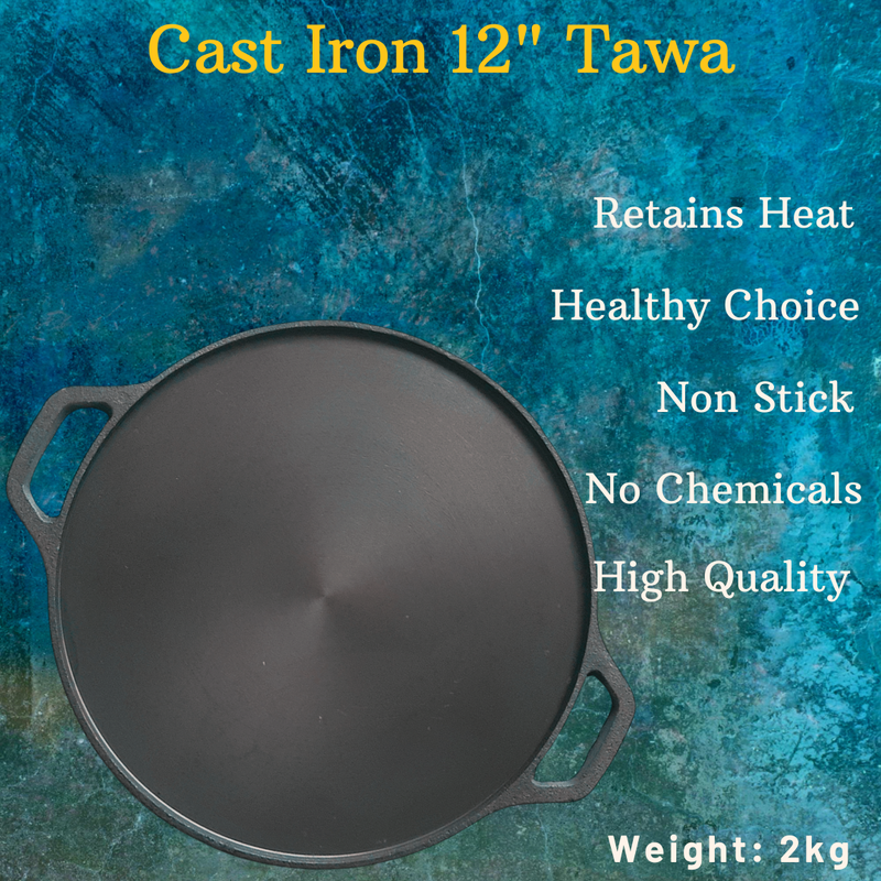 Pre-Seasoned Cast Iron Dosa Tawa, 12 Inches, Black