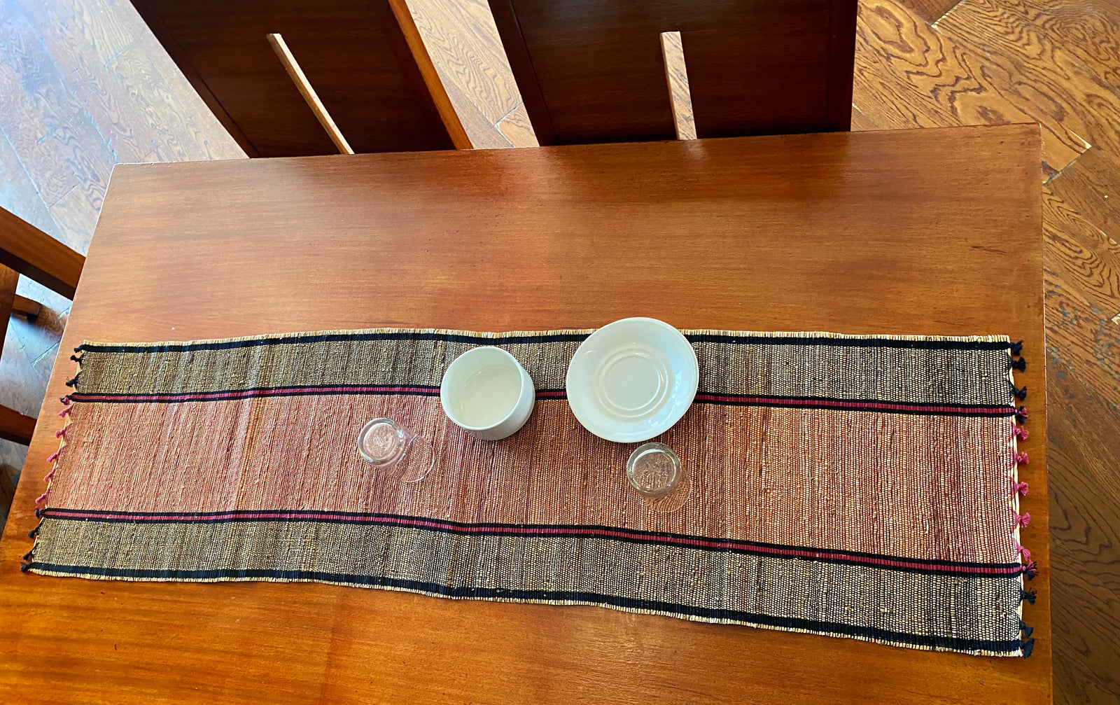Banana Fiber Dining Table Runner 1 Piece, Maroon/Black Colour - Fabartistry