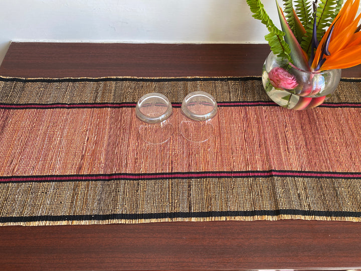 Handmade Banana Fiber Dining Table Runner 1 Piece, Maroon/Black Colour-Banana Fiber-Fabartistry