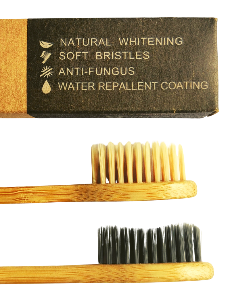 Bamboo Toothbrush Set of 4 (2 Charcoal bristle, 1 Bamboo bristle, 1 Kids Brush)