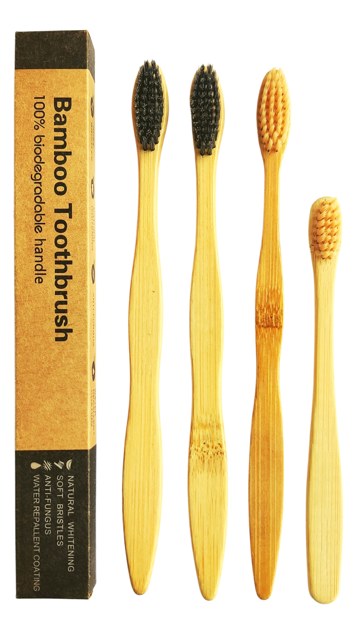 Bamboo Toothbrush Set of 4 (2 Charcoal bristle, 1 Bamboo bristle, 1 Kids Brush)-Fabartistry